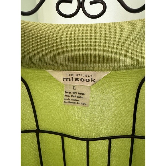 EXCLUSIVELY MISOOK Button Front green Cardigan Jacket Size L Black Trim - Picture 4 of 5